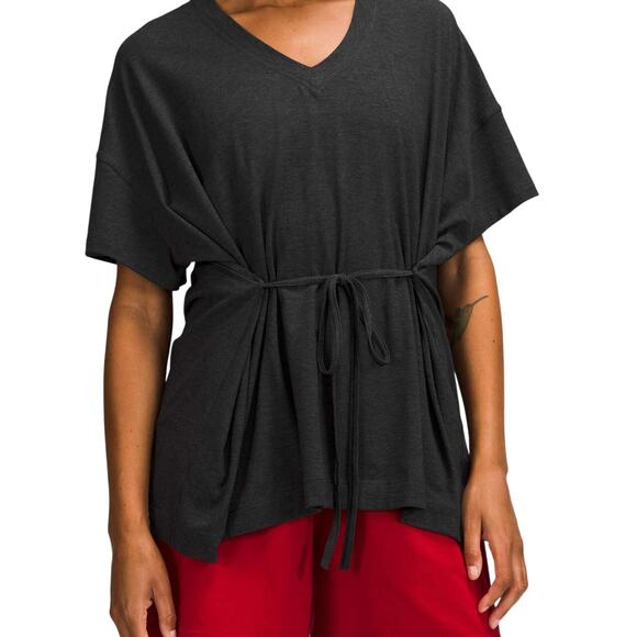 Lululemon Split Side-Tie Tee V-Neck Shirt Grey Plus Size 16 Cotton Maternity - Picture 5 of 7